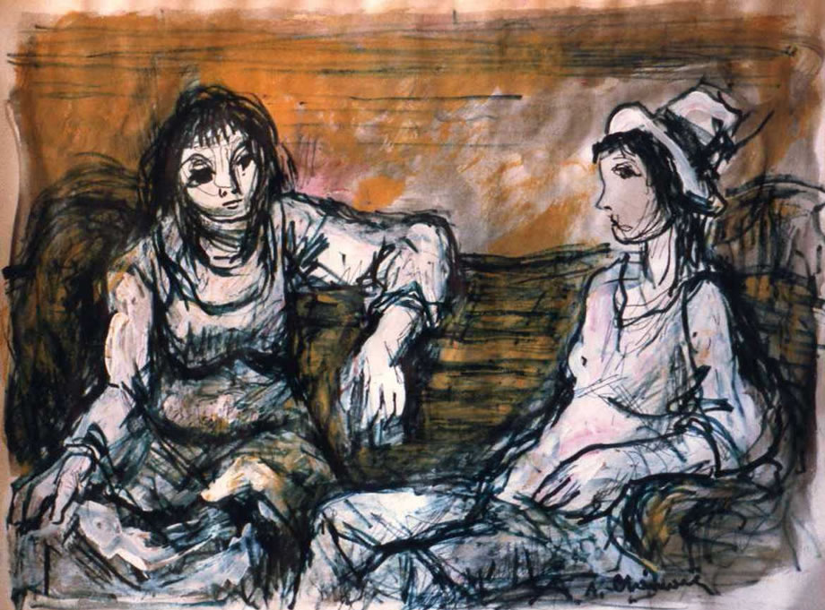 Le amiche, 1988, tecnica mista su carta cm 30x40, Napoli, collezione privata